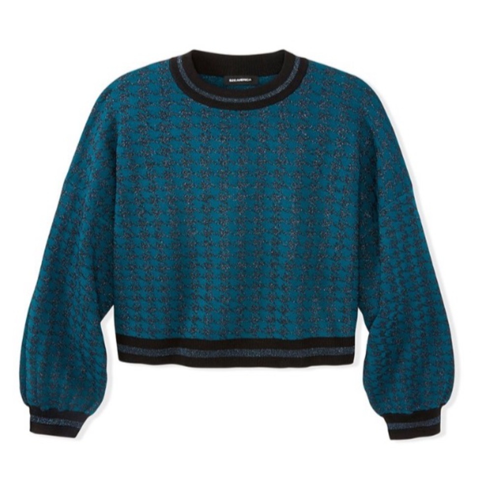 525 America Houndstooth Metallic Cropped Sweater